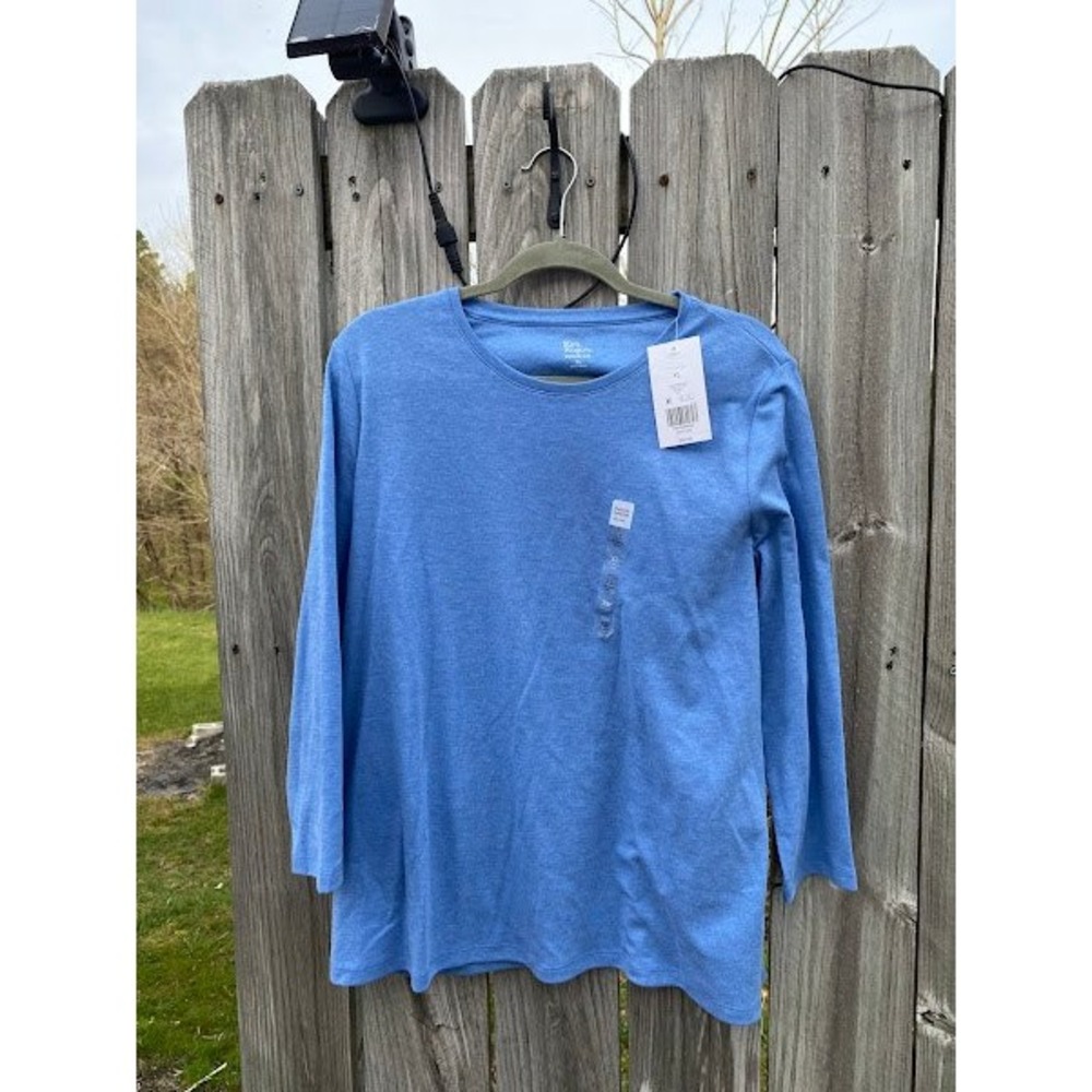 Kim Rogers Perfectly Soft Blue Sail Heathered 3/4 Sleeve Crew Neck Tee XL NWT